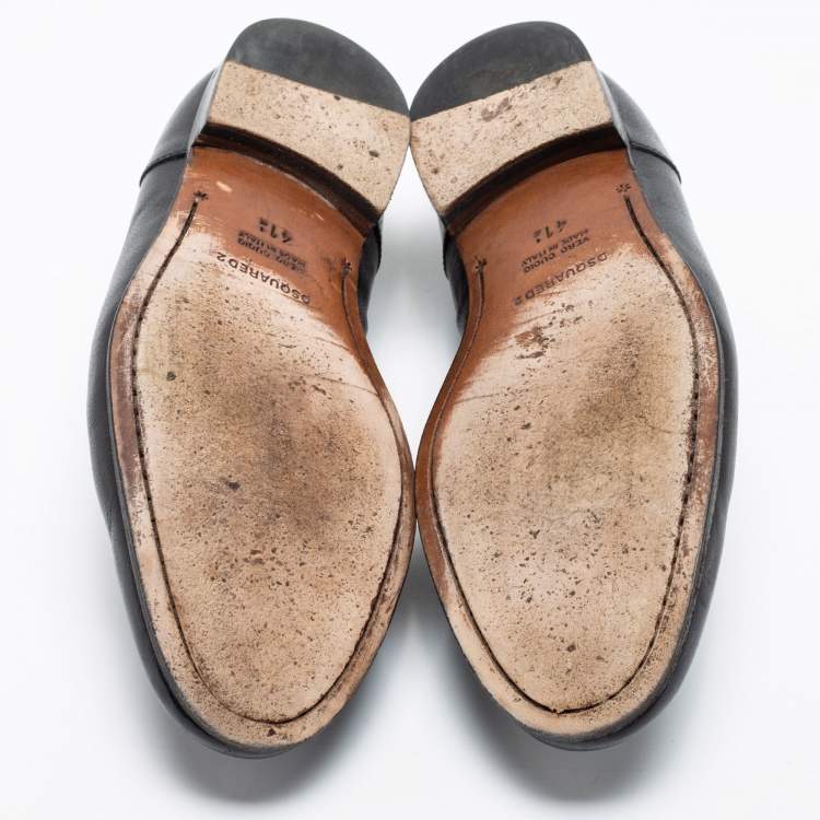 Pre Owned Dsquared2 Black Leather Slip On Loafers Size 41.5