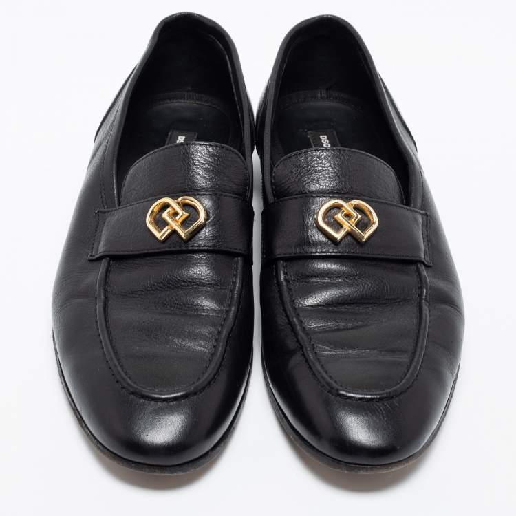 Pre Owned Dsquared2 Black Leather Slip On Loafers Size 41.5