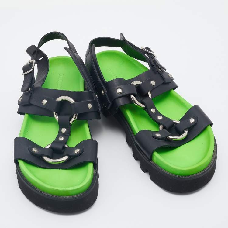 Pre Owned Dsquared2 Black Leather Flat Sandals Size 43