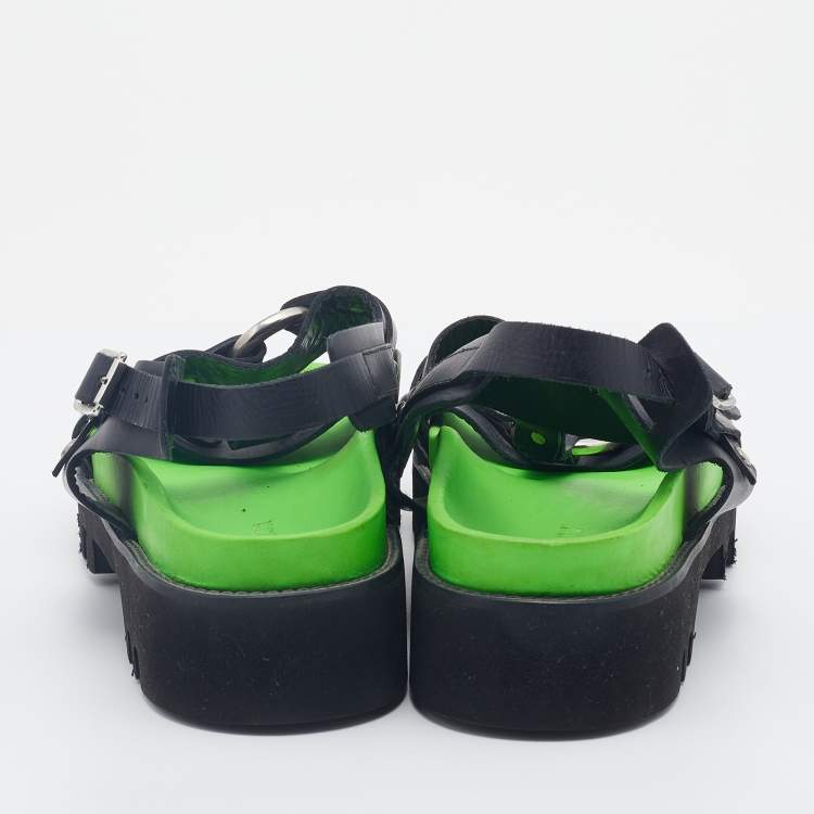 Pre Owned Dsquared2 Black Leather Flat Sandals Size 43