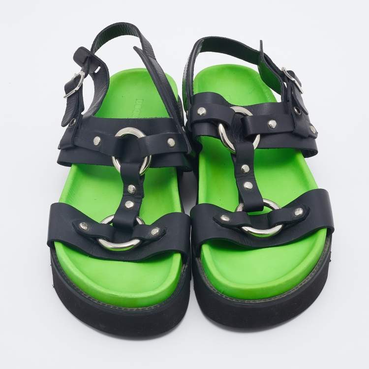 Pre Owned Dsquared2 Black Leather Flat Sandals Size 43