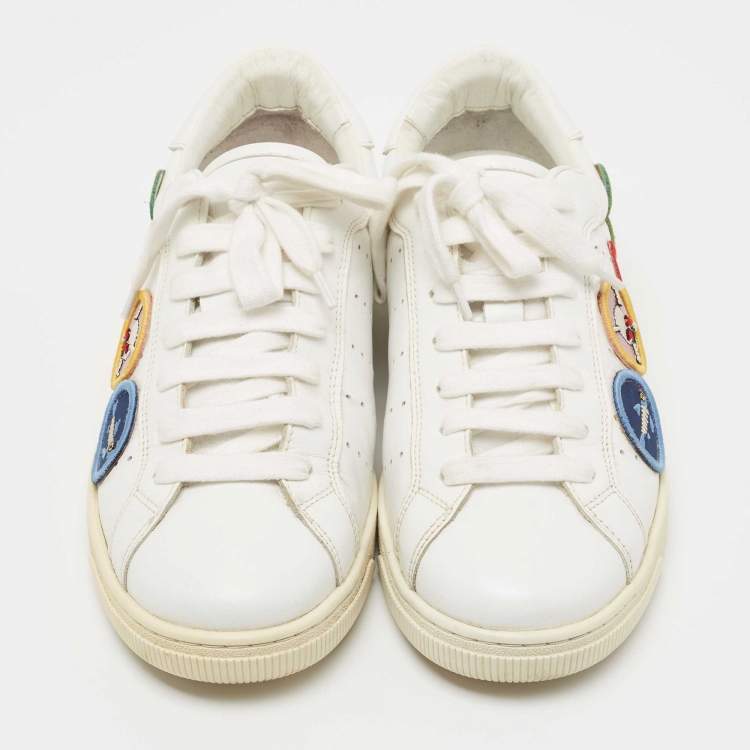 Pre Owned Dsquared2 White Leather Embroidered Patch Work Lace Up Sneakers Size 42