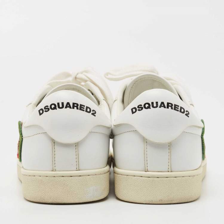 Pre Owned Dsquared2 White Leather Embroidered Patch Work Lace Up Sneakers Size 42
