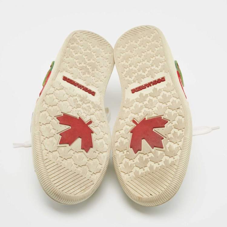 Pre Owned Dsquared2 White Leather Embroidered Patch Work Lace Up Sneakers Size 42