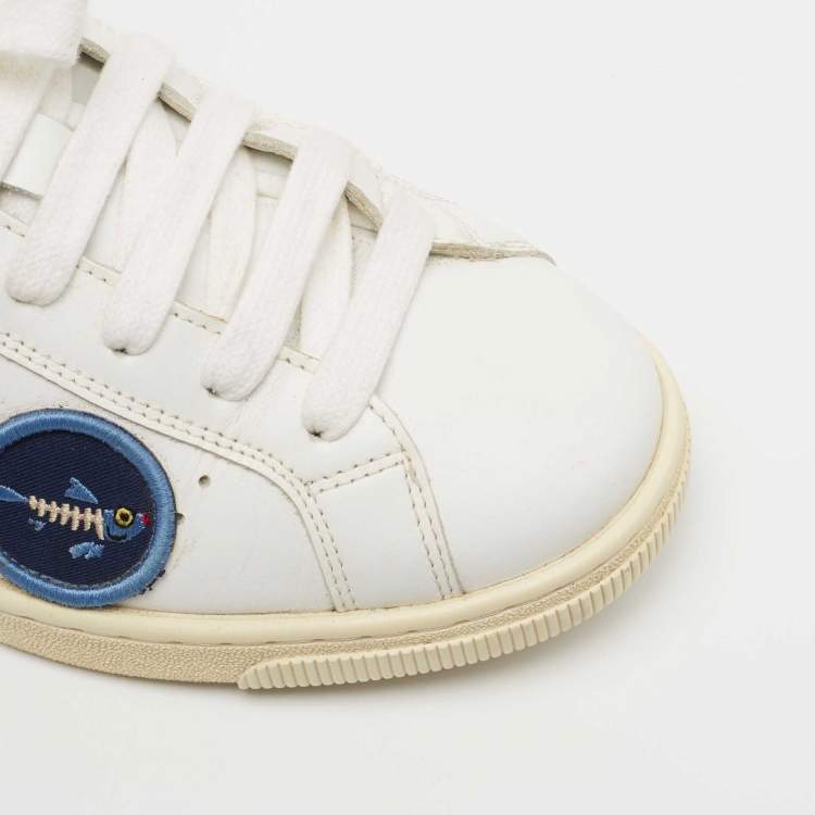 Pre Owned Dsquared2 White Leather Embroidered Patch Work Lace Up Sneakers Size 42