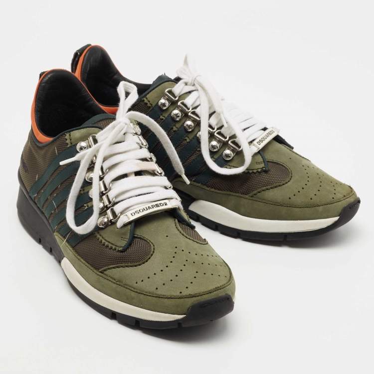 Pre Owned Dsquared2 Green Nubuck Leather and Mesh Low Top Sneakers Size 42