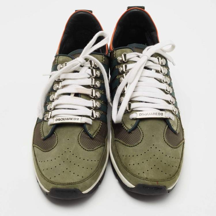 Pre Owned Dsquared2 Green Nubuck Leather and Mesh Low Top Sneakers Size 42