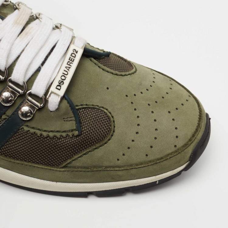 Pre Owned Dsquared2 Green Nubuck Leather and Mesh Low Top Sneakers Size 42