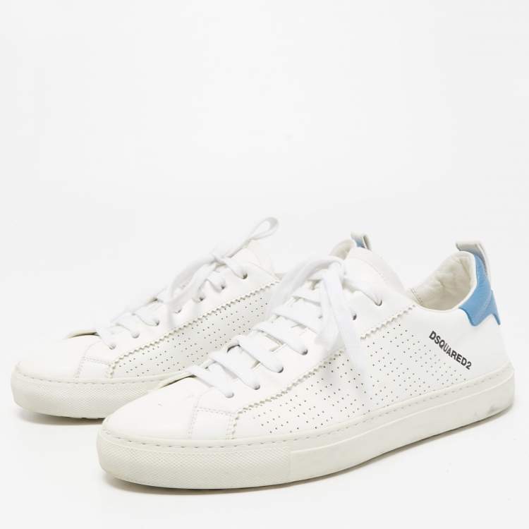 Pre Owned Dsquared2 White/Blue Perforated Leather Low Top Sneakers Size 41