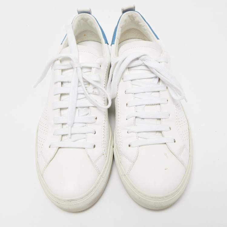 Pre Owned Dsquared2 White/Blue Perforated Leather Low Top Sneakers Size 41
