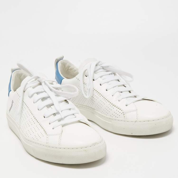 Pre Owned Dsquared2 White/Blue Perforated Leather Low Top Sneakers Size 41
