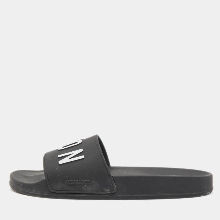 Pre Owned Dsquared2 Black Rubber Icon Flat Slides Size 42