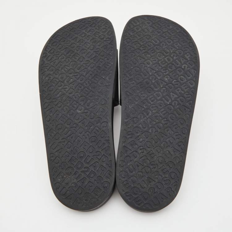 Pre Owned Dsquared2 Black Rubber Icon Flat Slides Size 42