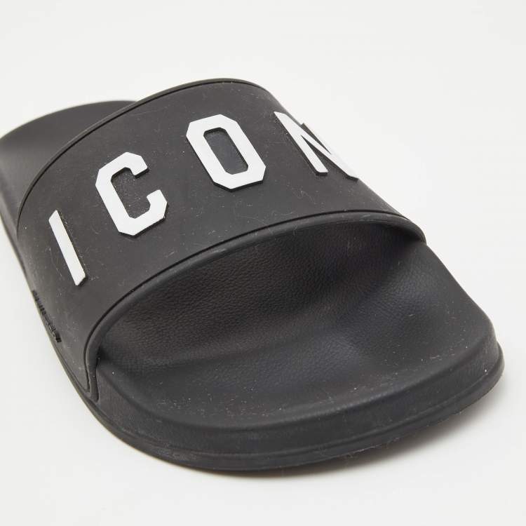 Pre Owned Dsquared2 Black Rubber Icon Flat Slides Size 42