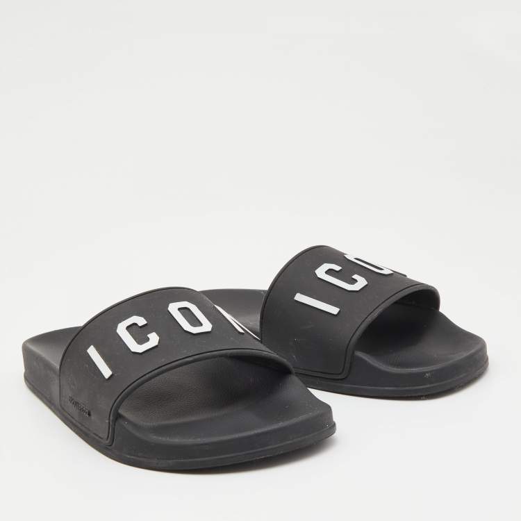 Pre Owned Dsquared2 Black Rubber Icon Flat Slides Size 42