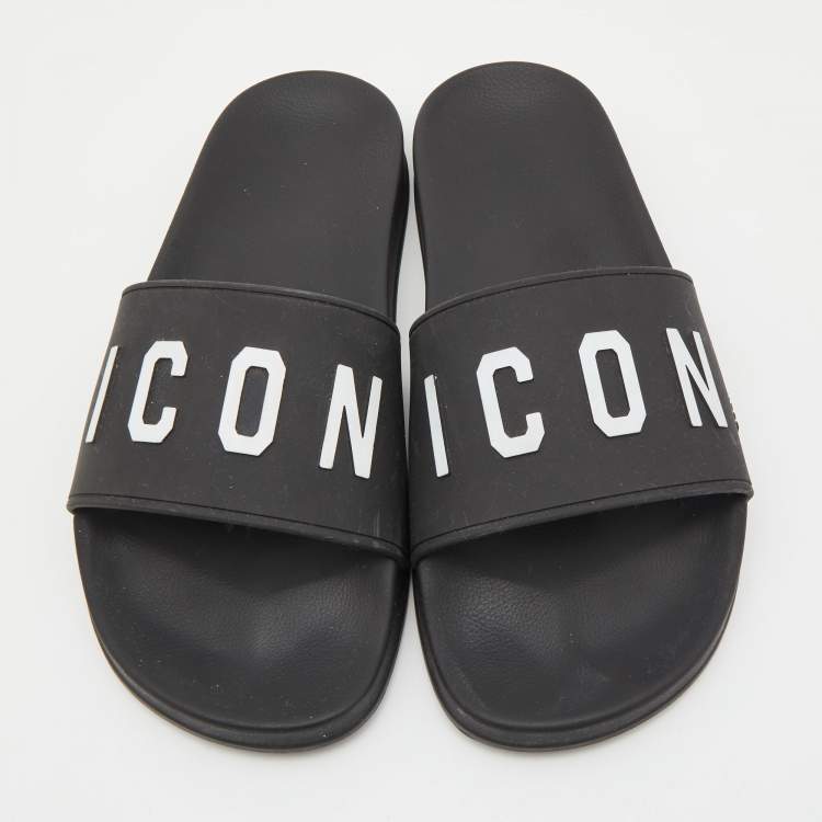 Pre Owned Dsquared2 Black Rubber Icon Flat Slides Size 42