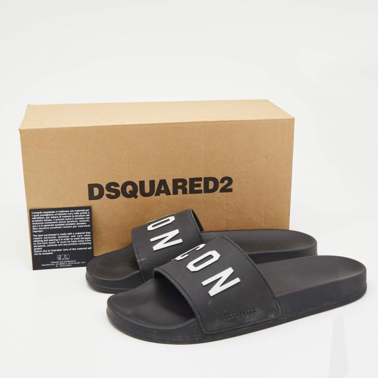 Pre Owned Dsquared2 Black Rubber Icon Flat Slides Size 42