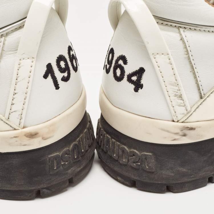 Pre Owned Dsquared2 White/Grey Leather and Suede Low Top Sneakers Size 42