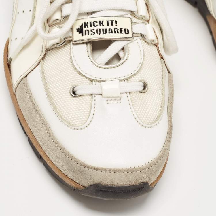 Pre Owned Dsquared2 White/Grey Leather and Suede Low Top Sneakers Size 42