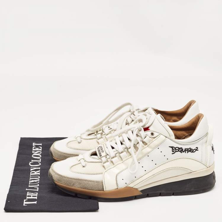 Pre Owned Dsquared2 White/Grey Leather and Suede Low Top Sneakers Size 42