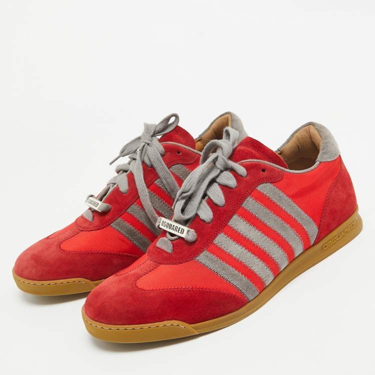 Pre Owned Dsquared2 Red/Grey Suede and Canvas Low Top Sneakers Size 41