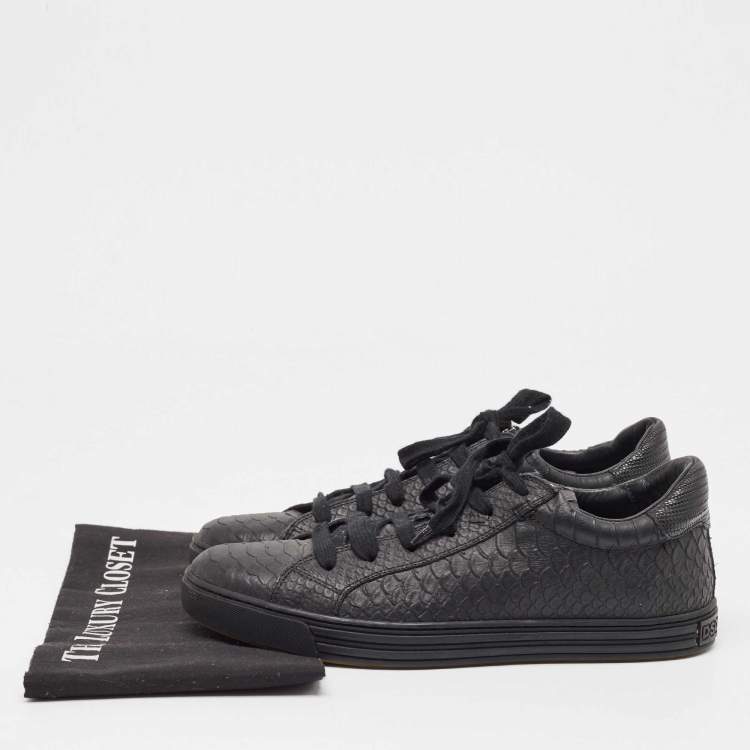 Pre Owned Dsquared2 Black Embossed Python Low Top Sneakers Size 41
