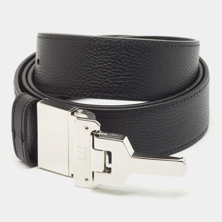 Pre Owned Dunhill Black Leather Reversible Buckle Belt 107CM