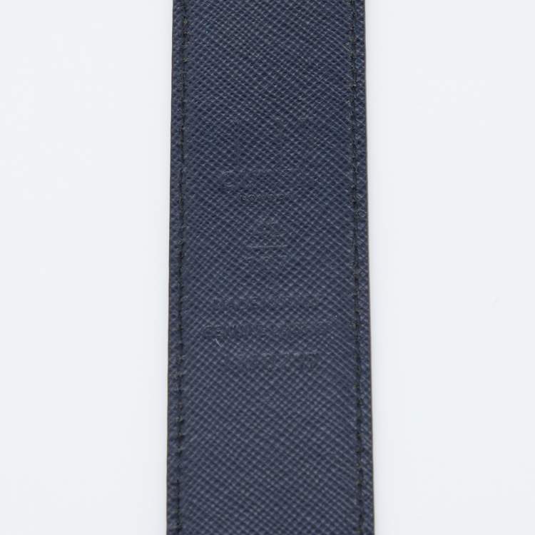 Pre Owned Dunhill Black/Navy Blue Leather Reversible Buckle Belt 107 CM
