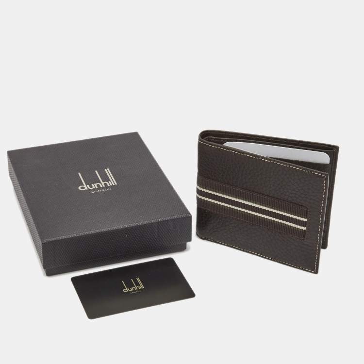 Pre Owned Dunhill Leather Stripe Bifold Compact Wallet