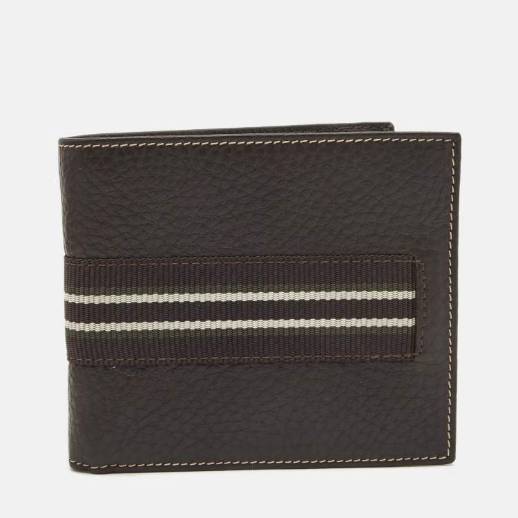 Pre Owned Dunhill Leather Stripe Bifold Compact Wallet