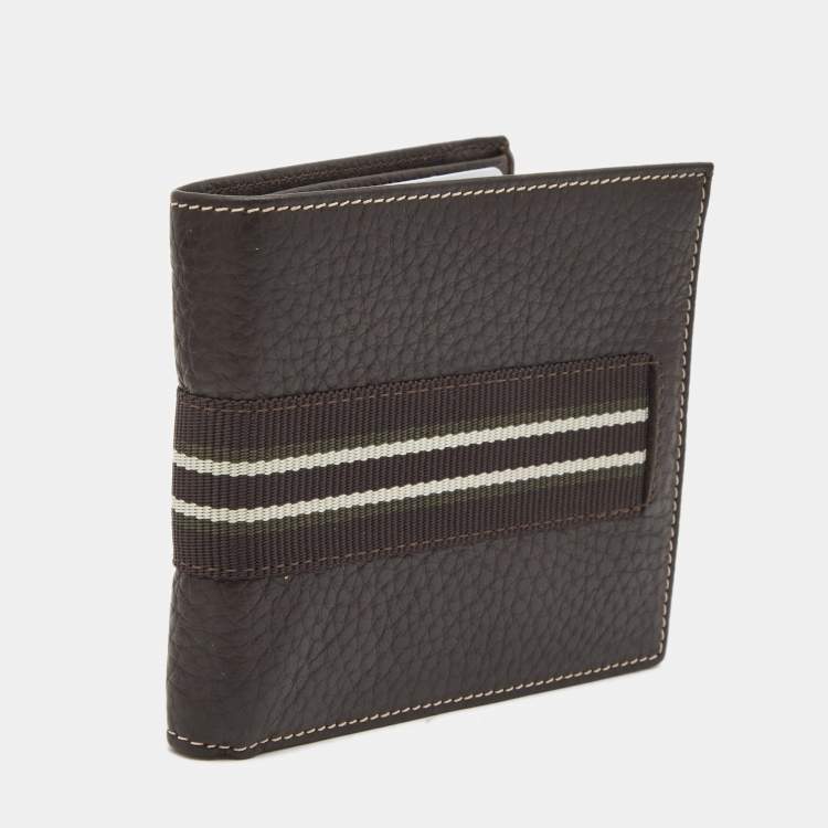 Pre Owned Dunhill Leather Stripe Bifold Compact Wallet
