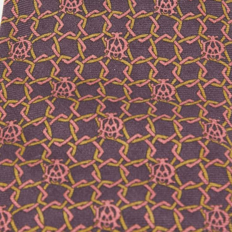 Pre Owned Dunhill Dark Purple Geometric Print Silk Tie 
