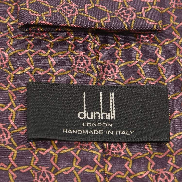 Pre Owned Dunhill Dark Purple Geometric Print Silk Tie 