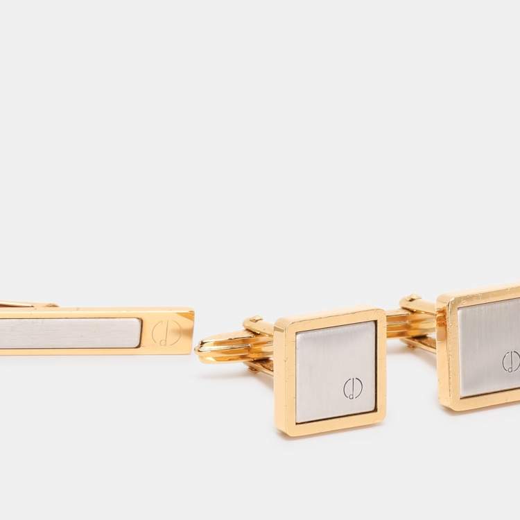 Pre Owned Dunhill Two Tone Hardware Tie Bar Clip and Cufflinks Set