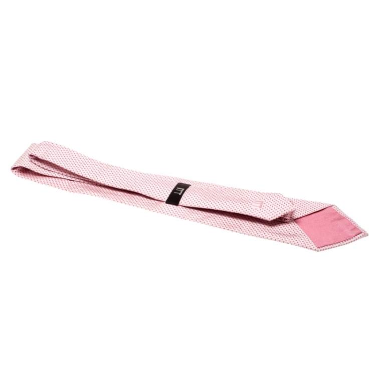 Pre Owned Dunhill Pink Jacquard Silk Traditional Tie