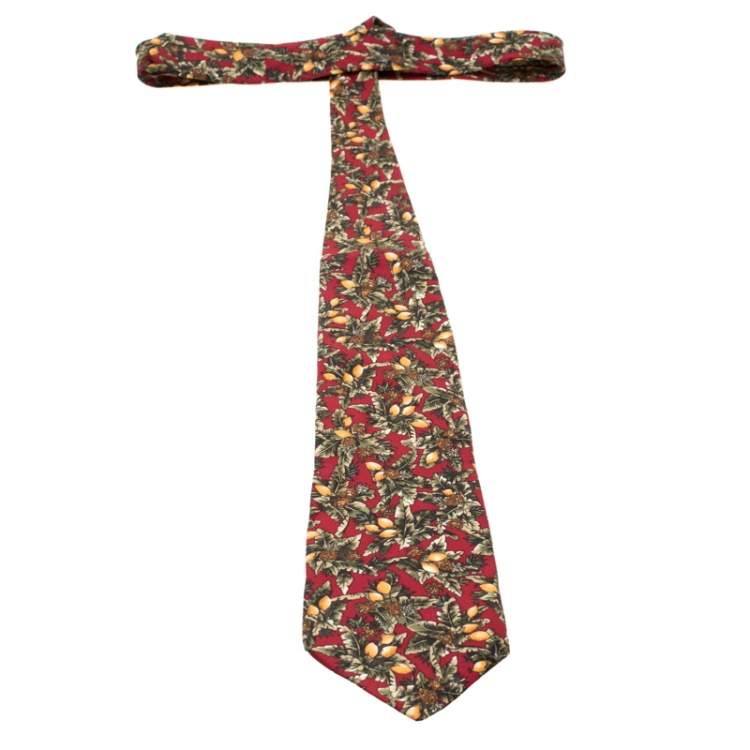 Pre Owned Dunhill Vintage Burgundy Printed Silk Traditional Tie