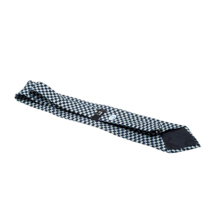 Pre Owned Dunhill Blue Animal Print Silk Checkered Traditional Tie 