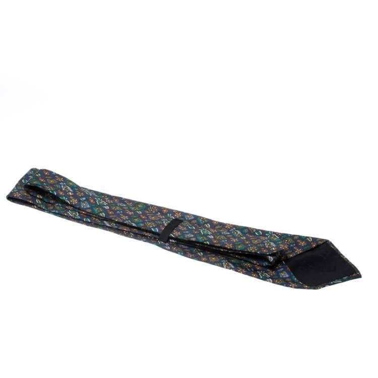 Pre Owned Dunhill Navy Blue Silk Medal Print Tie 