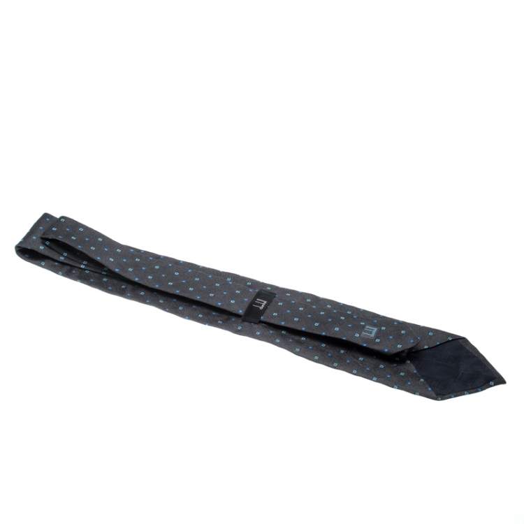 Pre Owned Dunhill Charcoal Grey Silk Jacquard Square Pattern Tie 