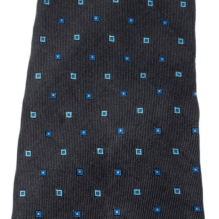 Pre Owned Dunhill Charcoal Grey Silk Jacquard Square Pattern Tie 