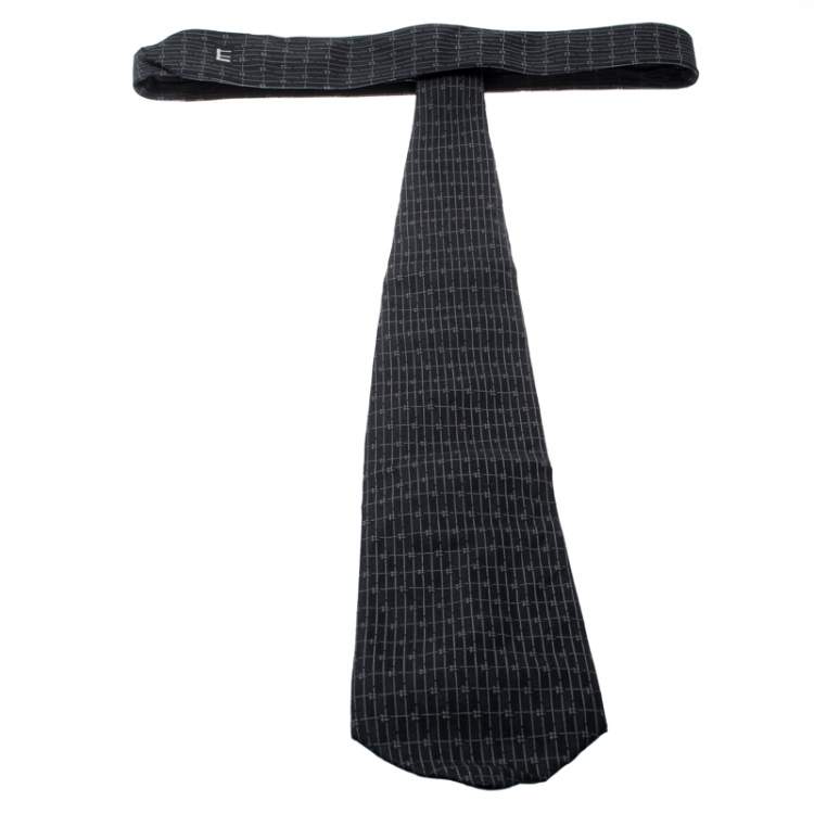 Pre Owned Dunhill Black and Grey Grid Pattern Silk Jacquard Tie 
