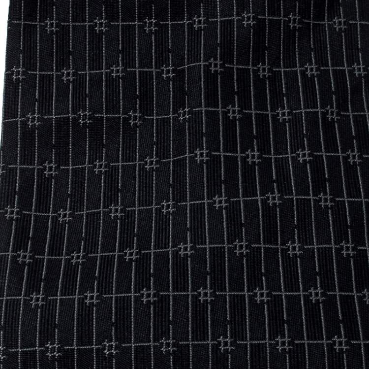 Pre Owned Dunhill Black and Grey Grid Pattern Silk Jacquard Tie 