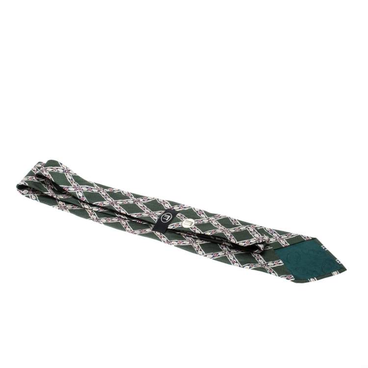Pre Owned Dunhill Olive Green Argyle Pattern Silk Tie 