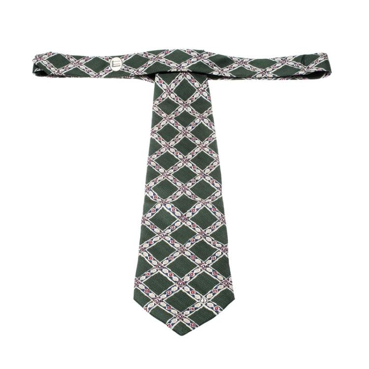 Pre Owned Dunhill Olive Green Argyle Pattern Silk Tie 