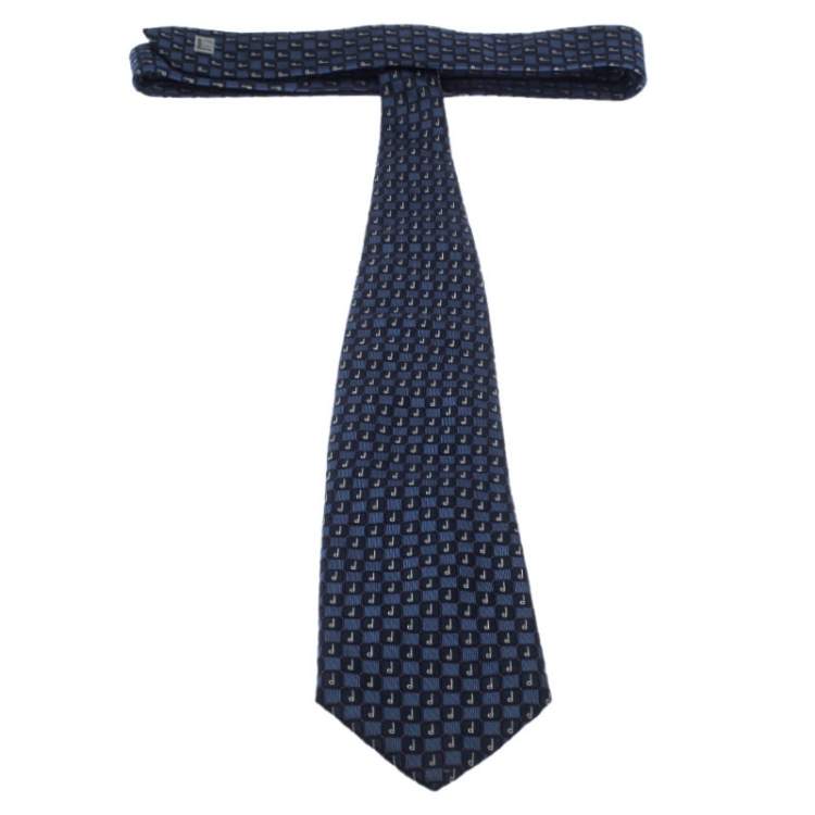 Pre Owned Dunhill Blue Logo Jacquard Silk Tie