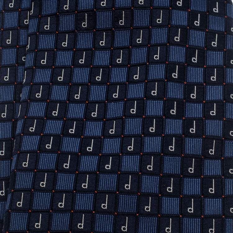 Pre Owned Dunhill Blue Logo Jacquard Silk Tie