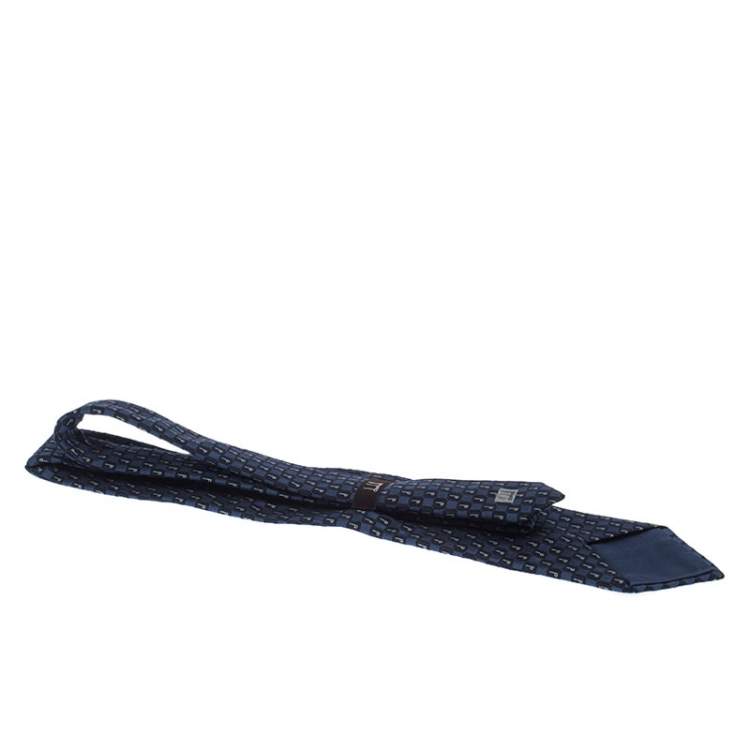 Pre Owned Dunhill Blue Logo Jacquard Silk Tie