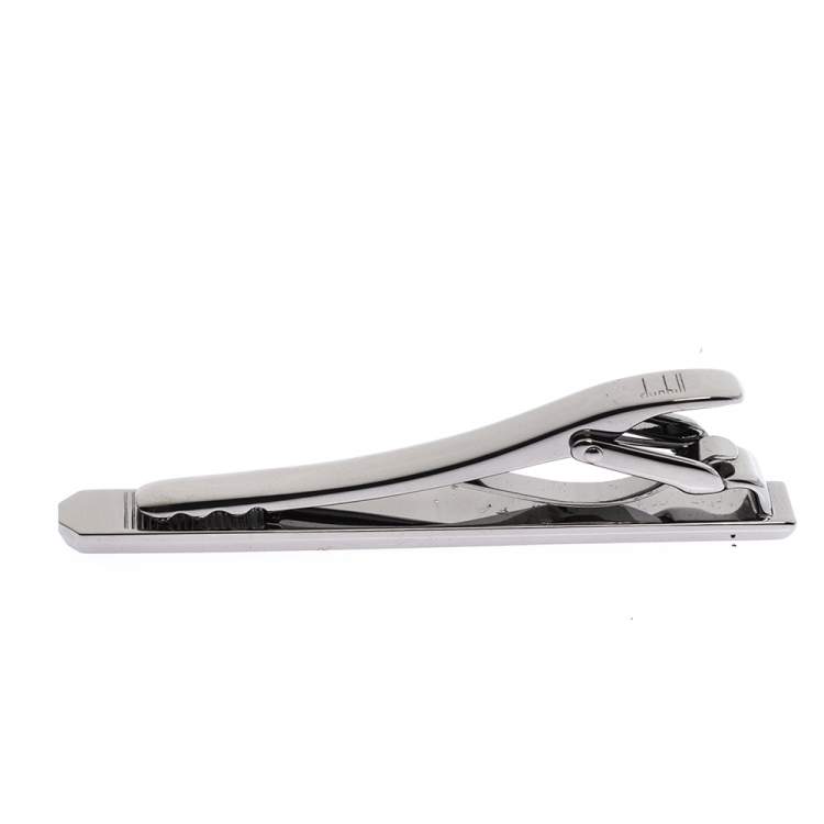 Pre Owned Dunhill Brown Textured Wooden Inlay Silver Tone Tie Bar Clip