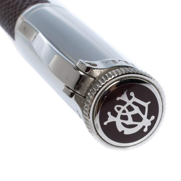 Pre Owned Dunhill Sentryman Brown Leather Palladium Plated Ballpoint Pen