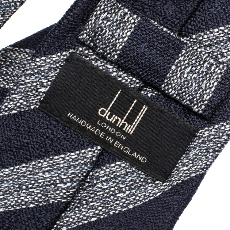 Pre Owned Dunhill Navy Blue Diagonal Stripe Mulberry Silk Jacquard Tie 